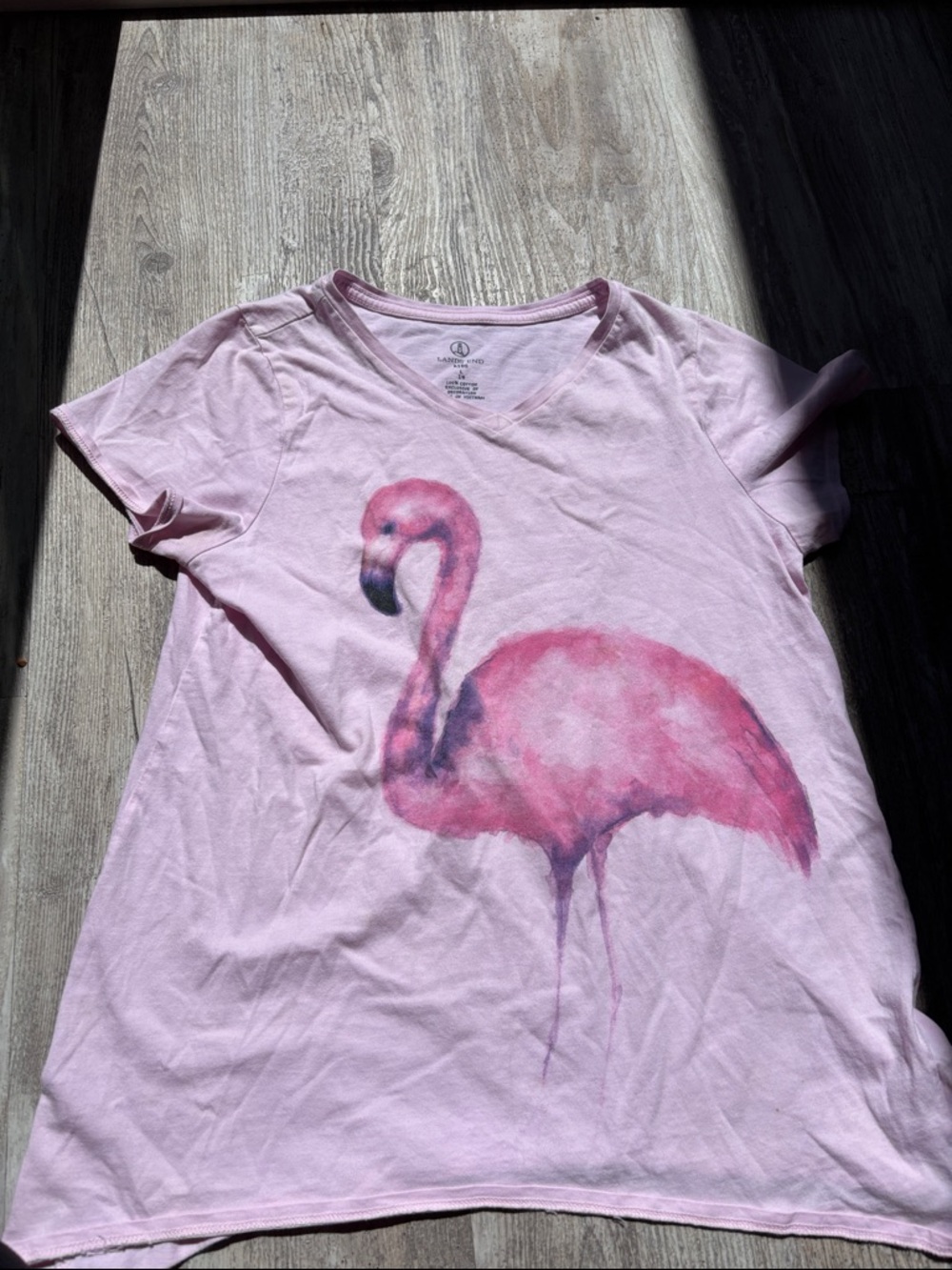 Lands' End Kids Light Pink Cotton Tee With Flamingo Design